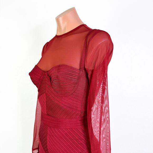 House of CB Coquette Lolita Feminine Noelle Bandage Sheer Sleeve Dress Red sz XS - Picture 4 of 11